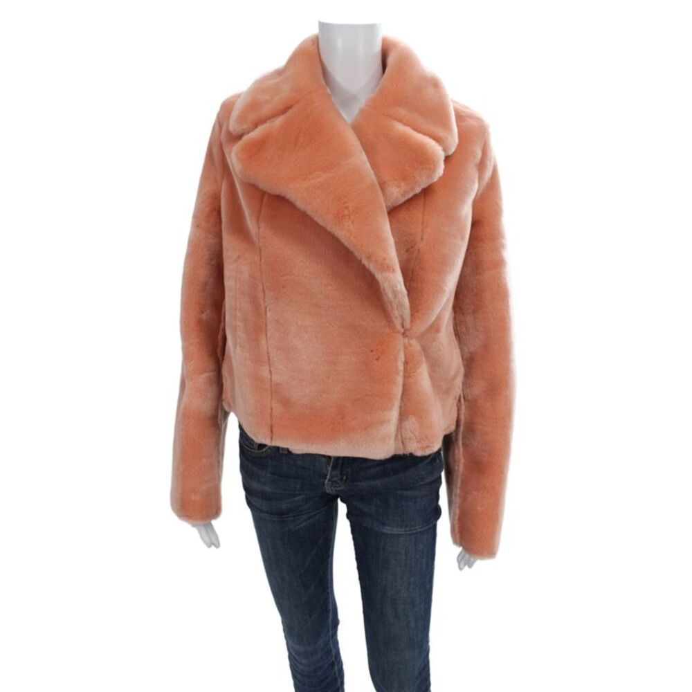 Diane Von Furstenberg Women Pink Faux Fur Biker Jacket Long Sleeve Size S